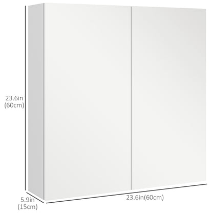 24" x 24" Medicine Cabinet, Wall Mounted Bathroom Mirror Cabinet with Mirrored Doors, Adjustable Shelves and Soft Close Mechanism, High Gloss White