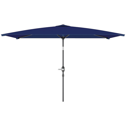 6.5x9.6ft Rectangle Aluminum Tilt Patio Umbrella, Garden Market Parasol, Outdoor Sunshade Canopy with Crank, Navy Blue