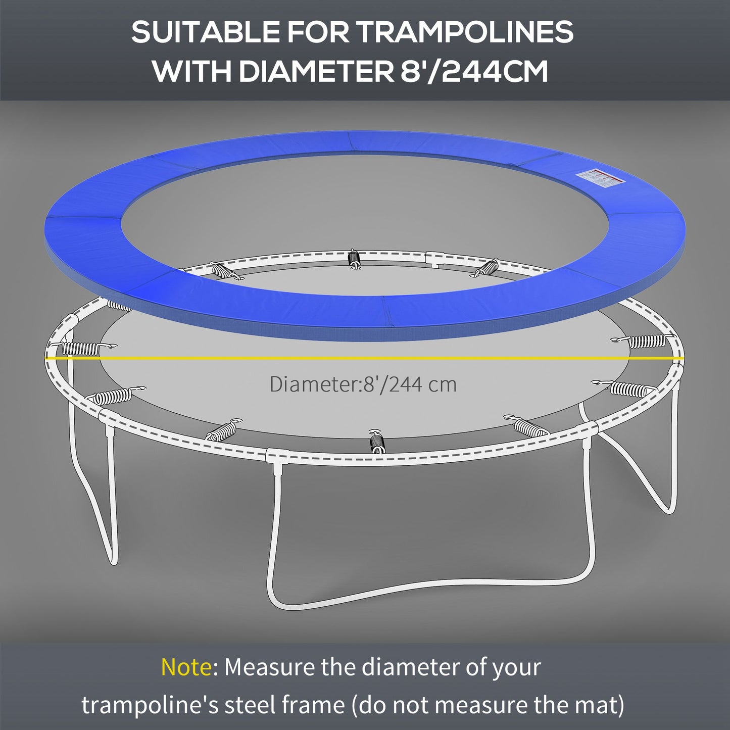 ⌀8ft Trampoline Pad ⌀96" Spring Safety Replacement Gym Bounce Jump Cover EPE Foam Blue