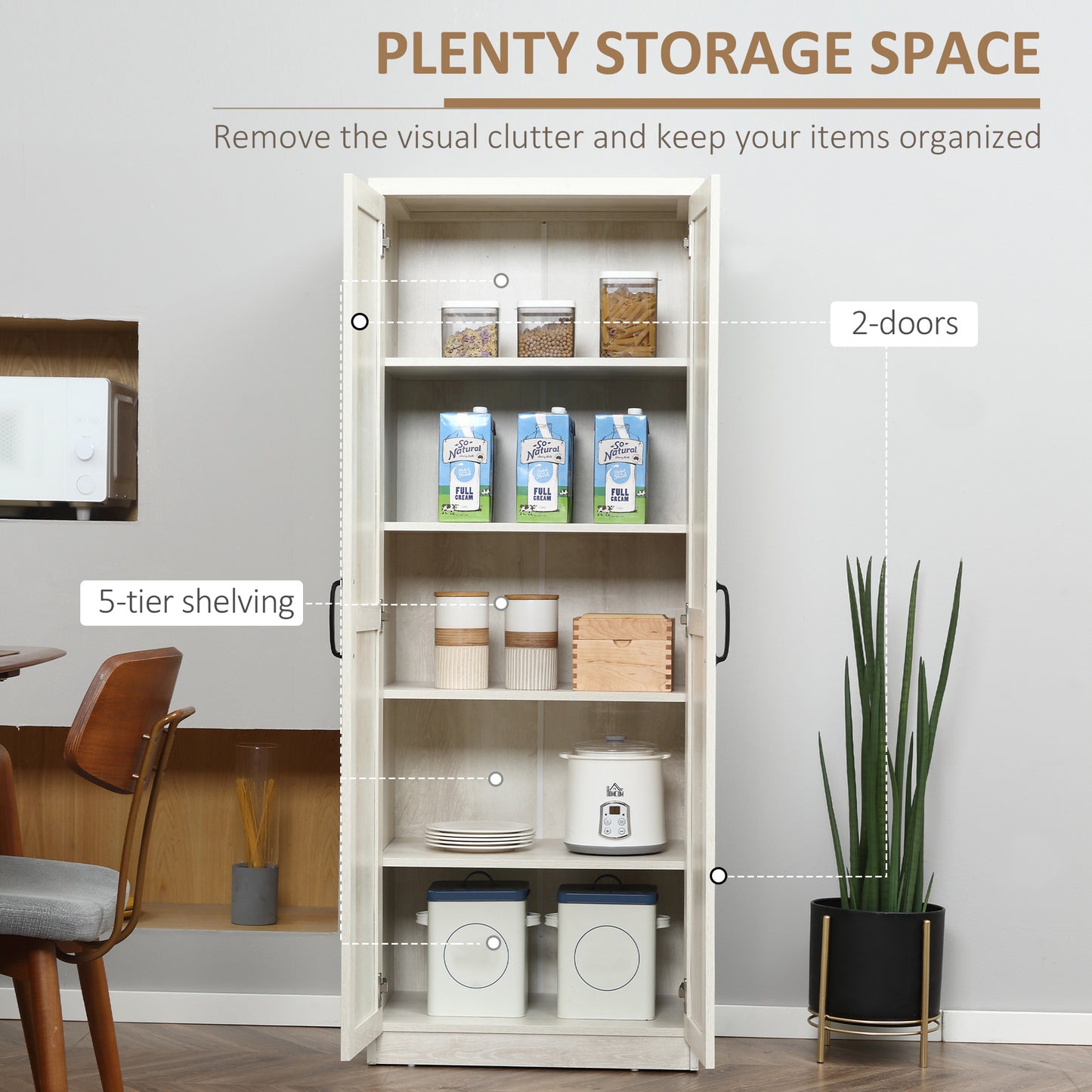 63" Kitchen Storage Cabinet with 5-tier Adjustable Shelves Pantry Cabinet with Doors for Kitchen, Laundry Room, Distressed White