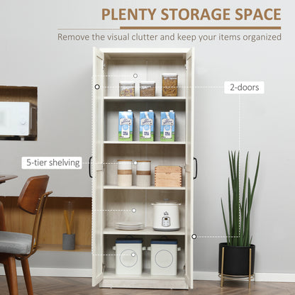 63" Kitchen Storage Cabinet with 5-tier Adjustable Shelves Pantry Cabinet with Doors for Kitchen, Laundry Room, Distressed White