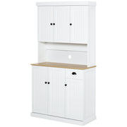 71" Kitchen Pantry Buffet with Hutch Storage Cabinet Microwave Oven Stand with Drawer, White, Oak