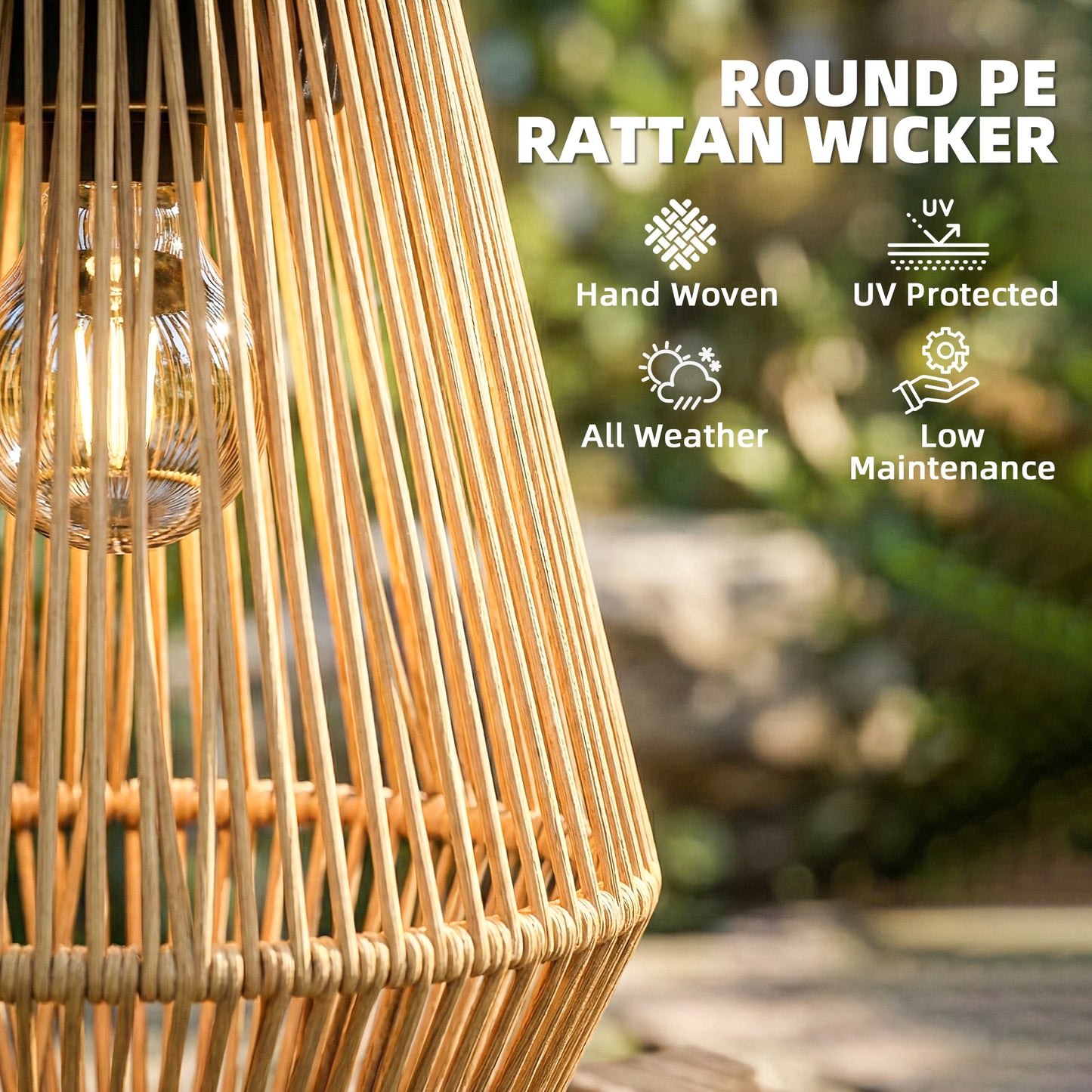 2 Pack Wicker Solar Lanterns Outdoor Waterproof Hanging Lights with Auto On/Off and Handles, Brown