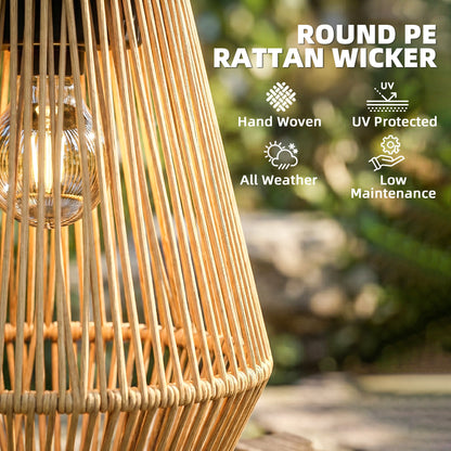2 Pack Wicker Solar Lanterns Outdoor Waterproof Hanging Lights with Auto On/Off and Handles, Brown