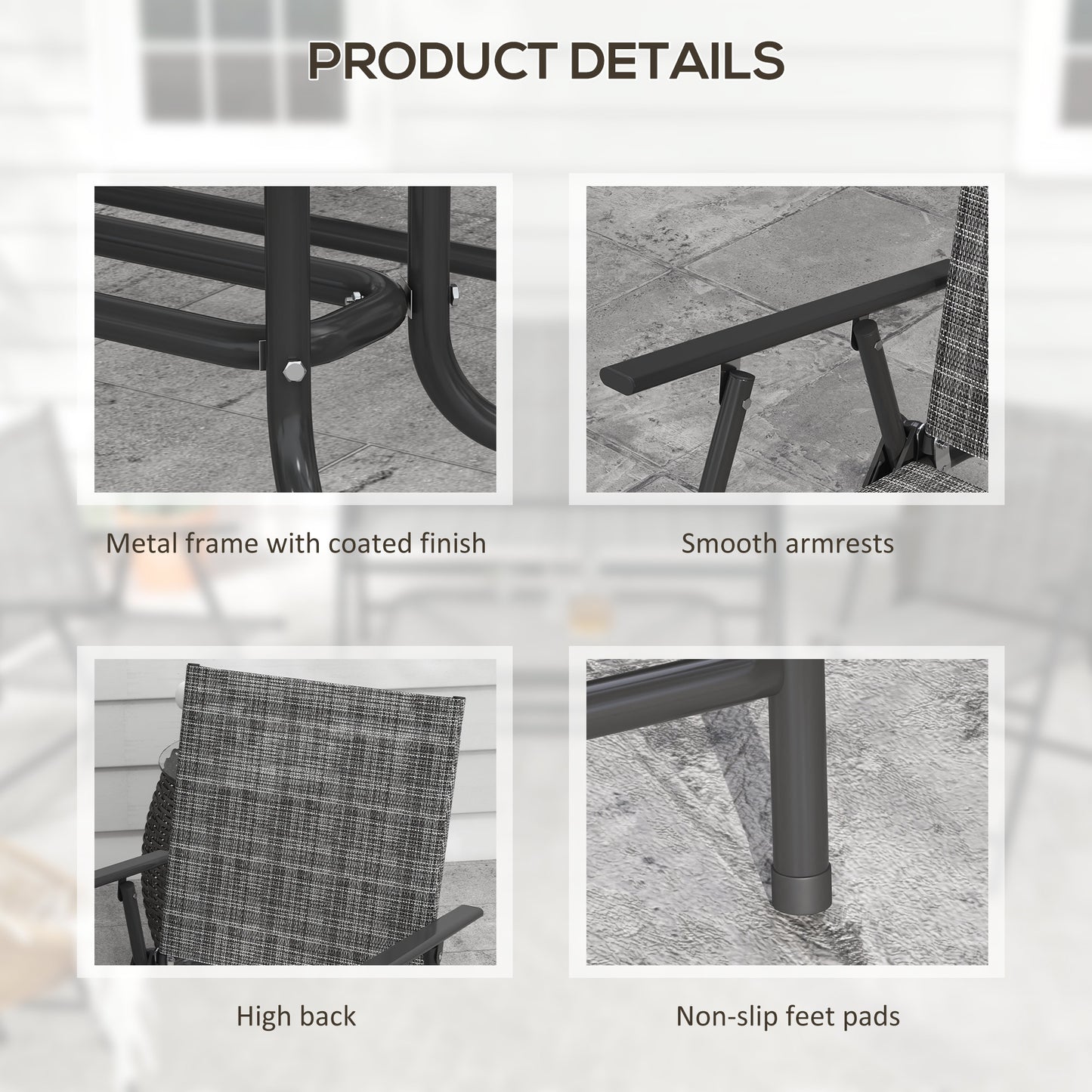 Outdoor 4 Pieces Patio Furniture Set, Garden Set with Two Foldable Armchairs, a Loveseat & Glass Top Table, Mixed Grey