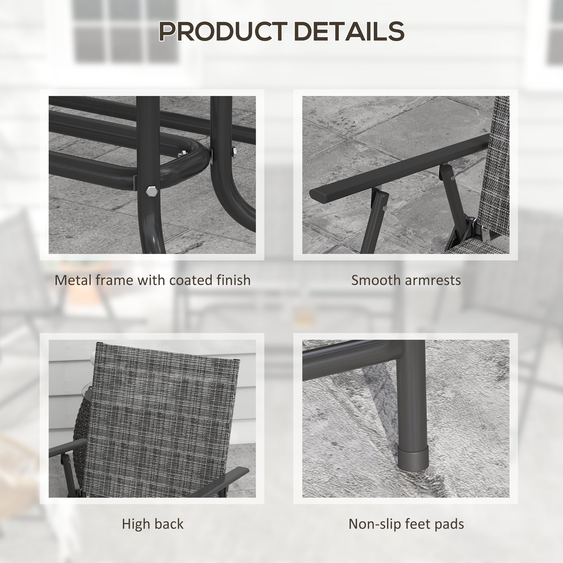 Outdoor 4 Pieces Patio Furniture Set, Garden Set with Two Foldable Armchairs, a Loveseat & Glass Top Table, Mixed Grey