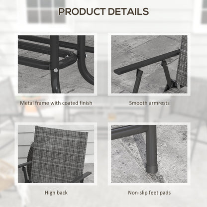 Outdoor 4 Pieces Patio Furniture Set, Garden Set with Two Foldable Armchairs, a Loveseat & Glass Top Table, Mixed Grey