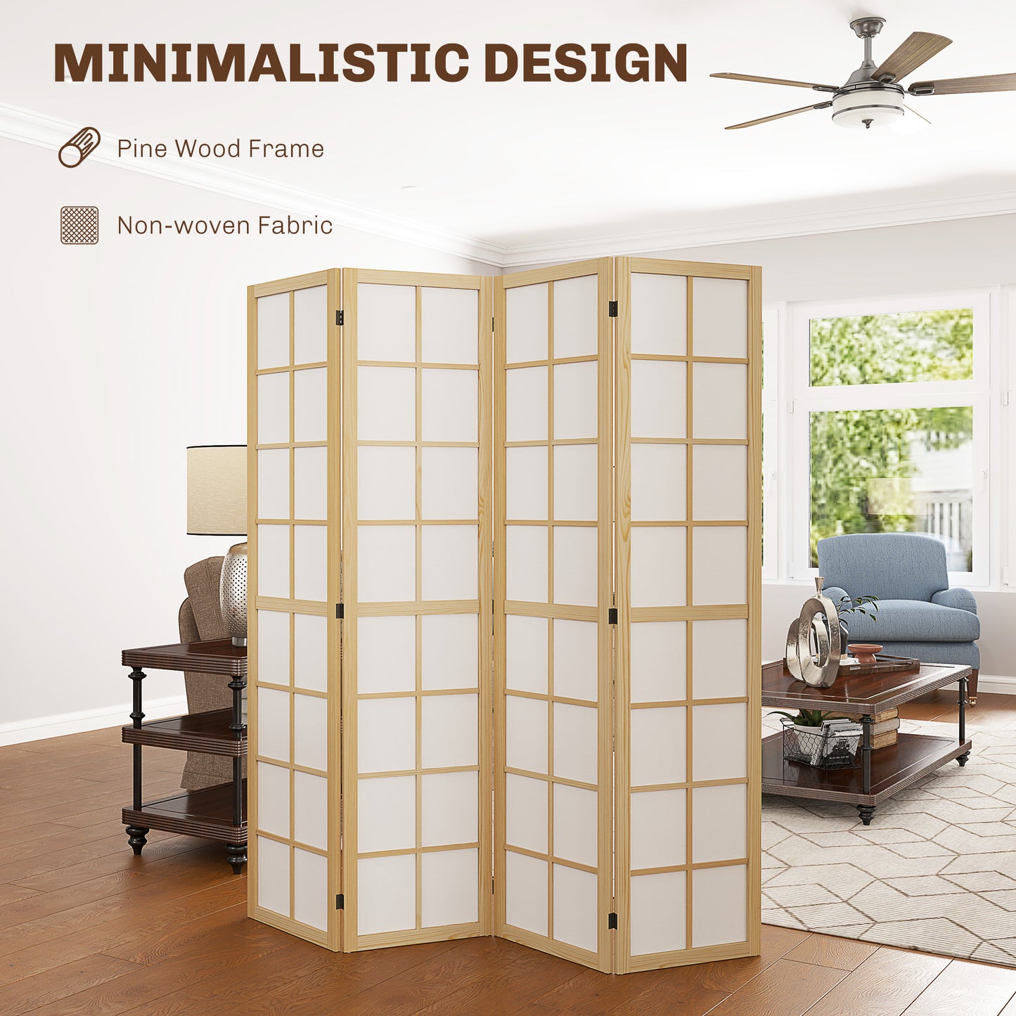 4 Panel Room Divider, 5.6 ft Folding Wall Divider Room Partition for Home Office, Bedroom, Living Room