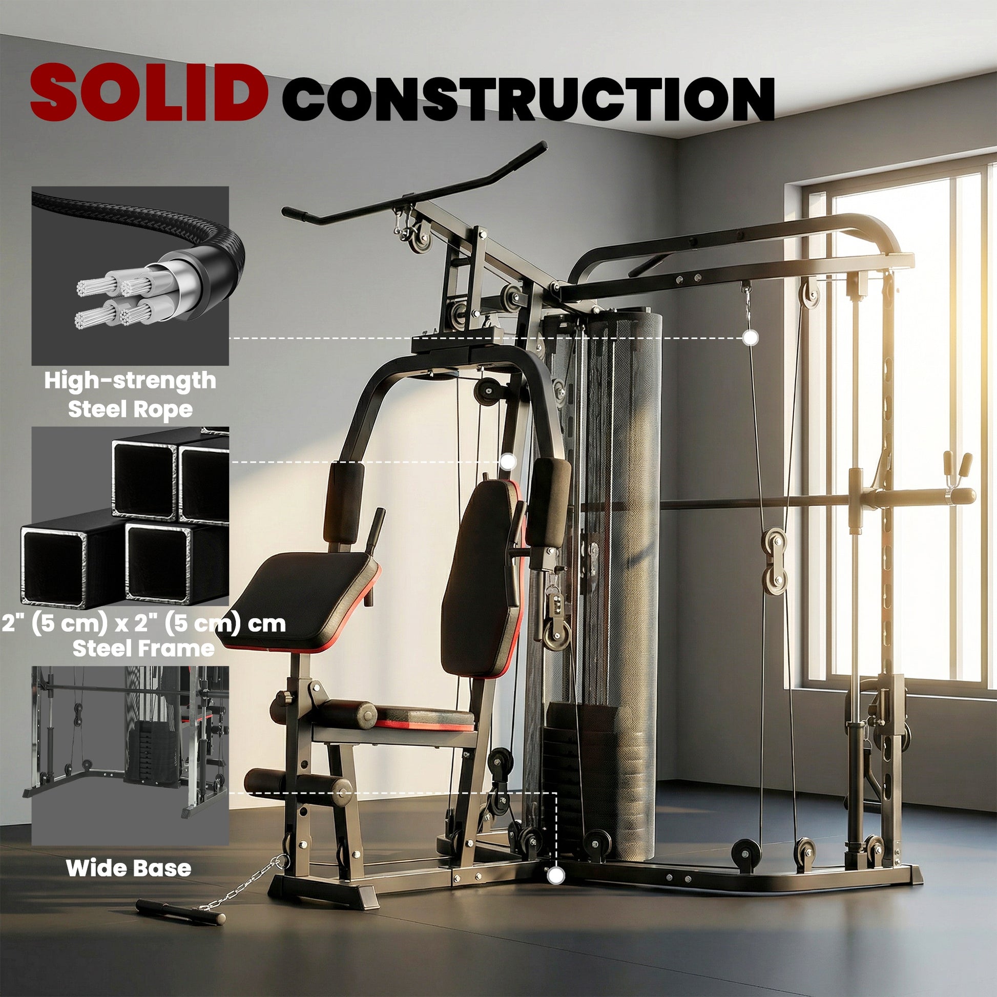 Soozier Home Multi Gym Smith Machine with 143LBS Weight Stack, Cable Pulley System, Chest Station, Preacher Pad, Leg Developer