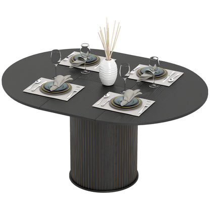 Extendable Kitchen Table for 6-8, 43.5"-59" Farmhouse Dining Table with Pedestal Base Black Wood Grain