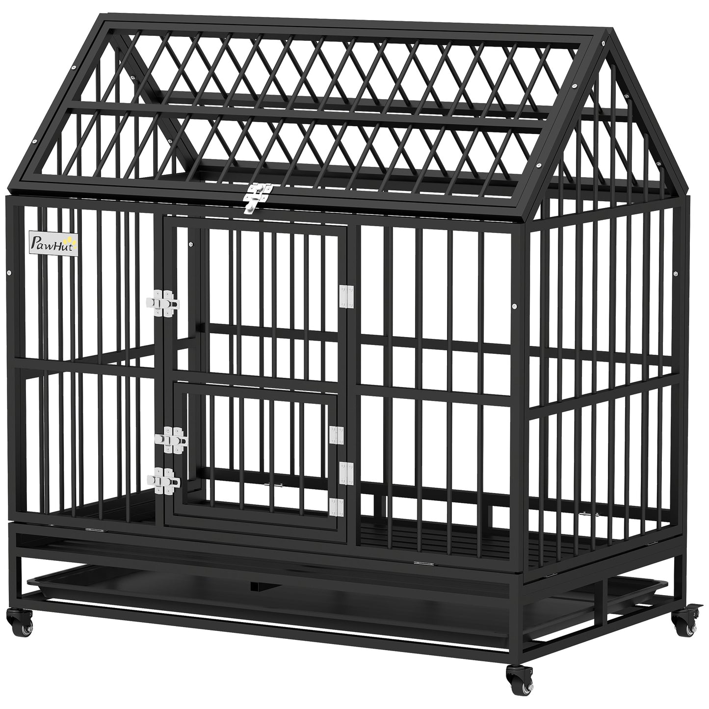 49" Heavy Duty Dog Crate with Removable Tray, Doors, Openable Roof, for Large and Extra Large Dogs, Black