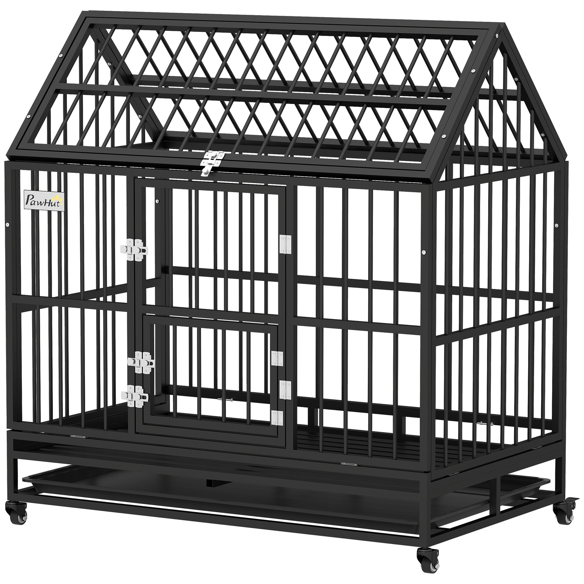 49" Heavy Duty Dog Crate with Removable Tray, Doors, Openable Roof, for Large and Extra Large Dogs, Black
