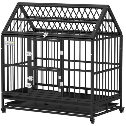 49" Heavy Duty Dog Crate with Removable Tray, Doors, Openable Roof, for Large and Extra Large Dogs, Black