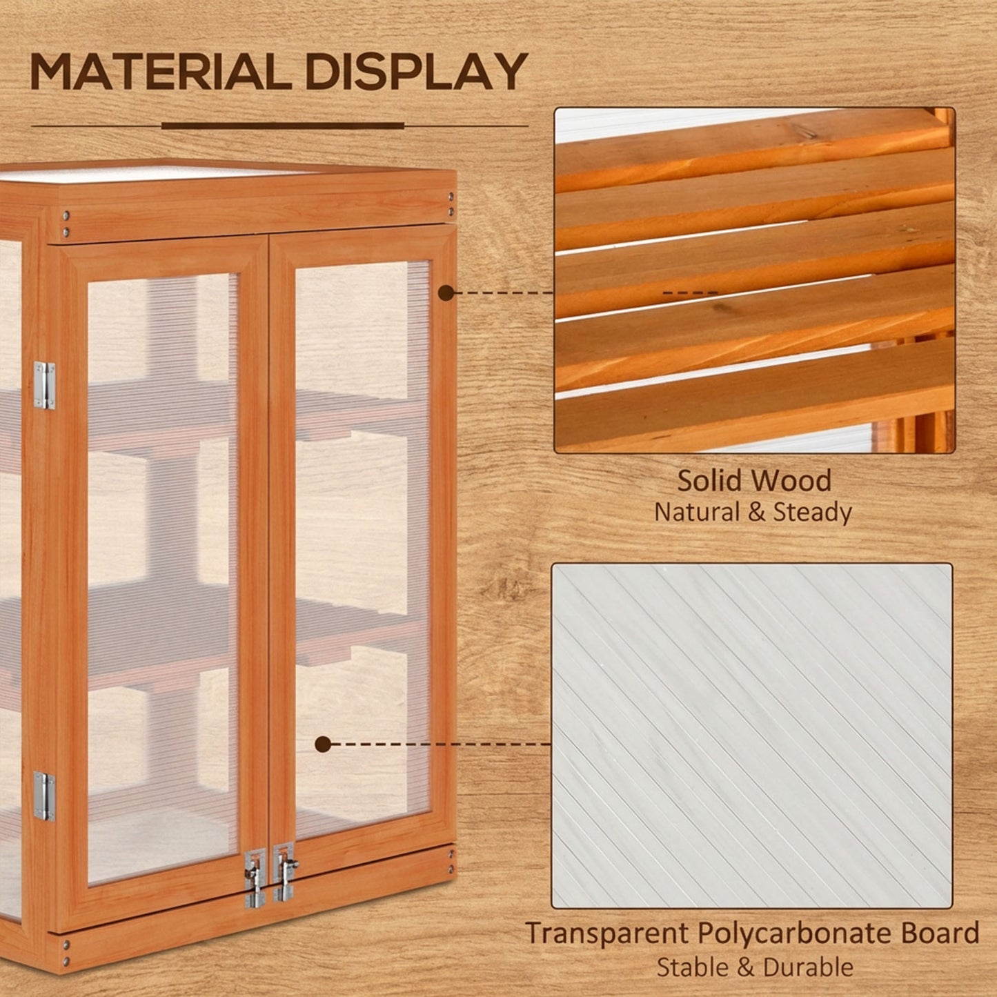 Wooden 2 Tier Cold Frame Greenhouse Polycarbonate Plant Grow House Portable Garden, 22.8" x 17.3" x 30.7", Orange