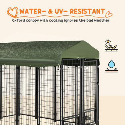 Outdoor Dog Kennel, Lockable Pet Playpen Crate, Welded Wire Steel Fence, Rotating Bowl Holders, Green