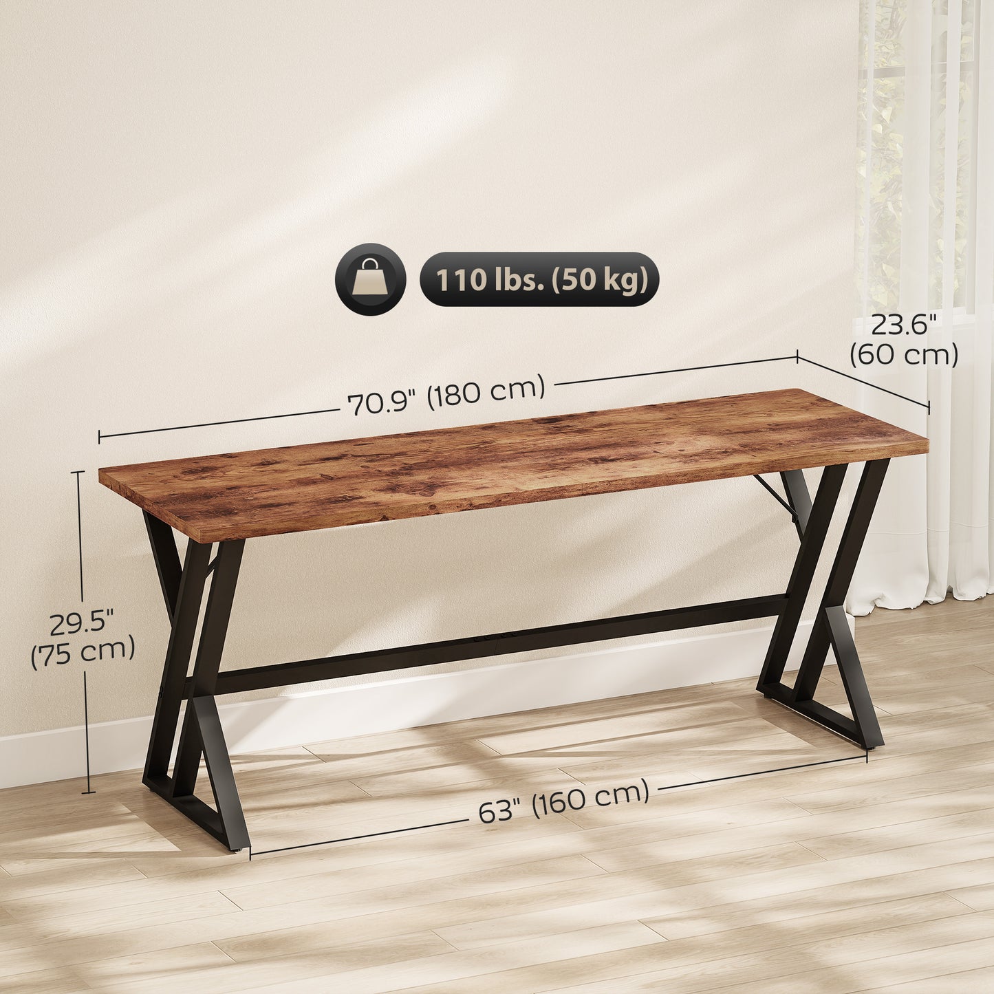 71" Computer Desk, Industrial Writing Table with X-Shaped Frame for Home Office, Rustic Brown
