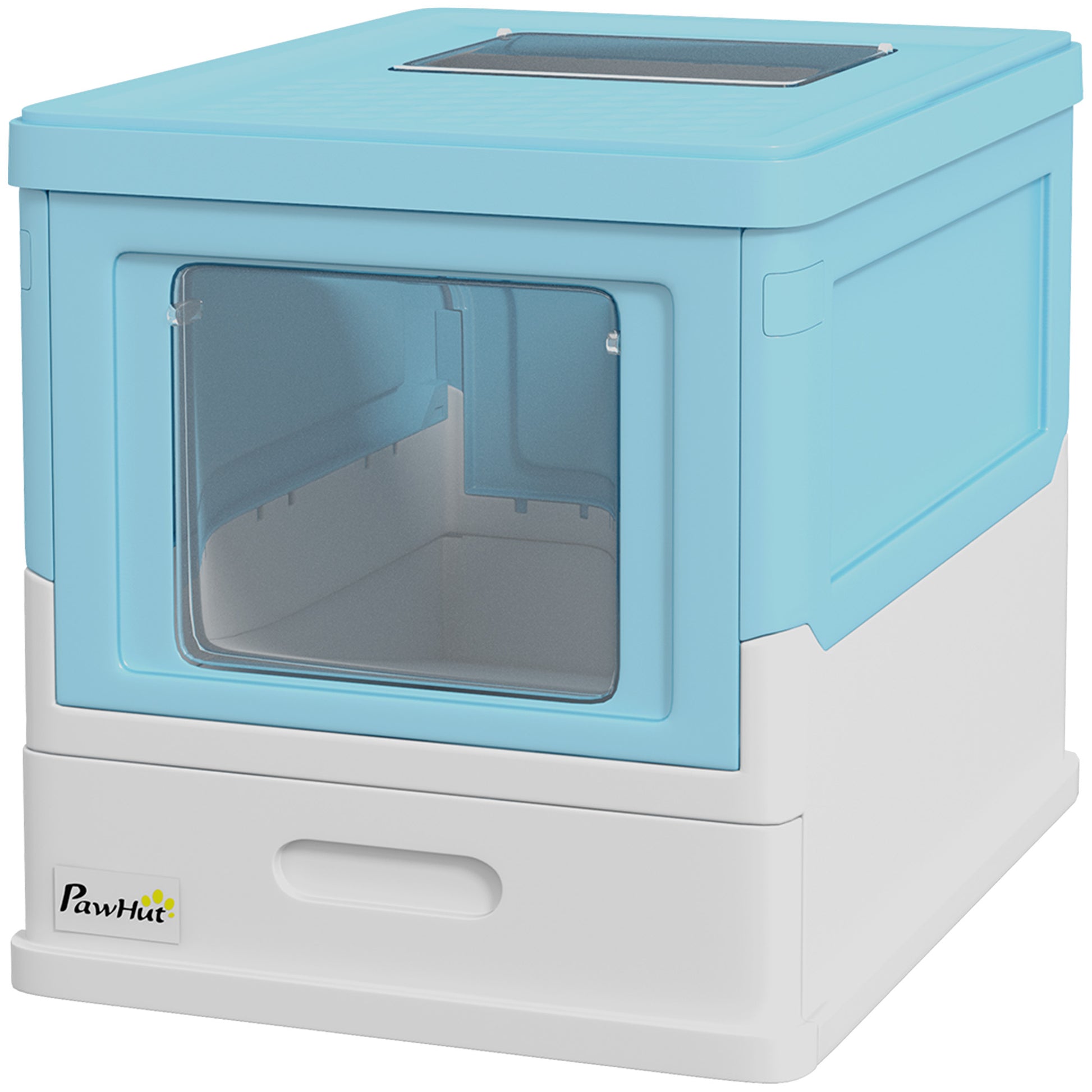 Top Entry Enclosed Kitty Litter Box with Scoop, Tray, Front Entry, Large Space, Foldable, Portable, Blue