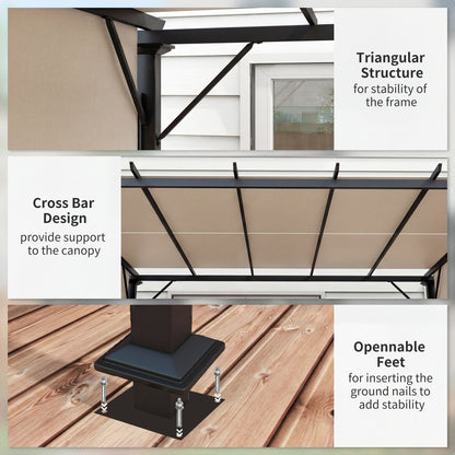 12' x 10' Outdoor Patio Gazebo Pergola with Retractable Canopy Roof, Steel Frame with Stakes, Light Brown