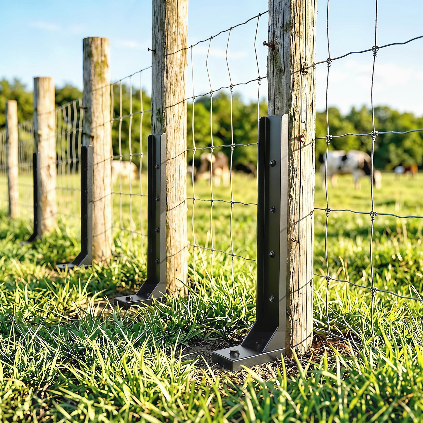 4 Pack Fence Post Repair Kit, 32" Steel Fence Post Support with Drill for Wooden Fences, Broken Gate, Posts
