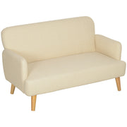 Velvet Feel Fabric 2 Seater Sofa, Small Sofa Loveseat with 8.3" Thick Padding and Wood Legs, Cream White