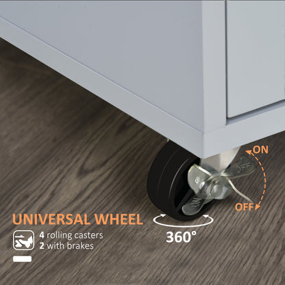 Rolling Kitchen Island Cart with Wood Top, Enough Storage Drawer Space with Towel Bar Rack Shelves, Portable Kitchen Utility Serving Cart Trolley on Wheels (Grey)