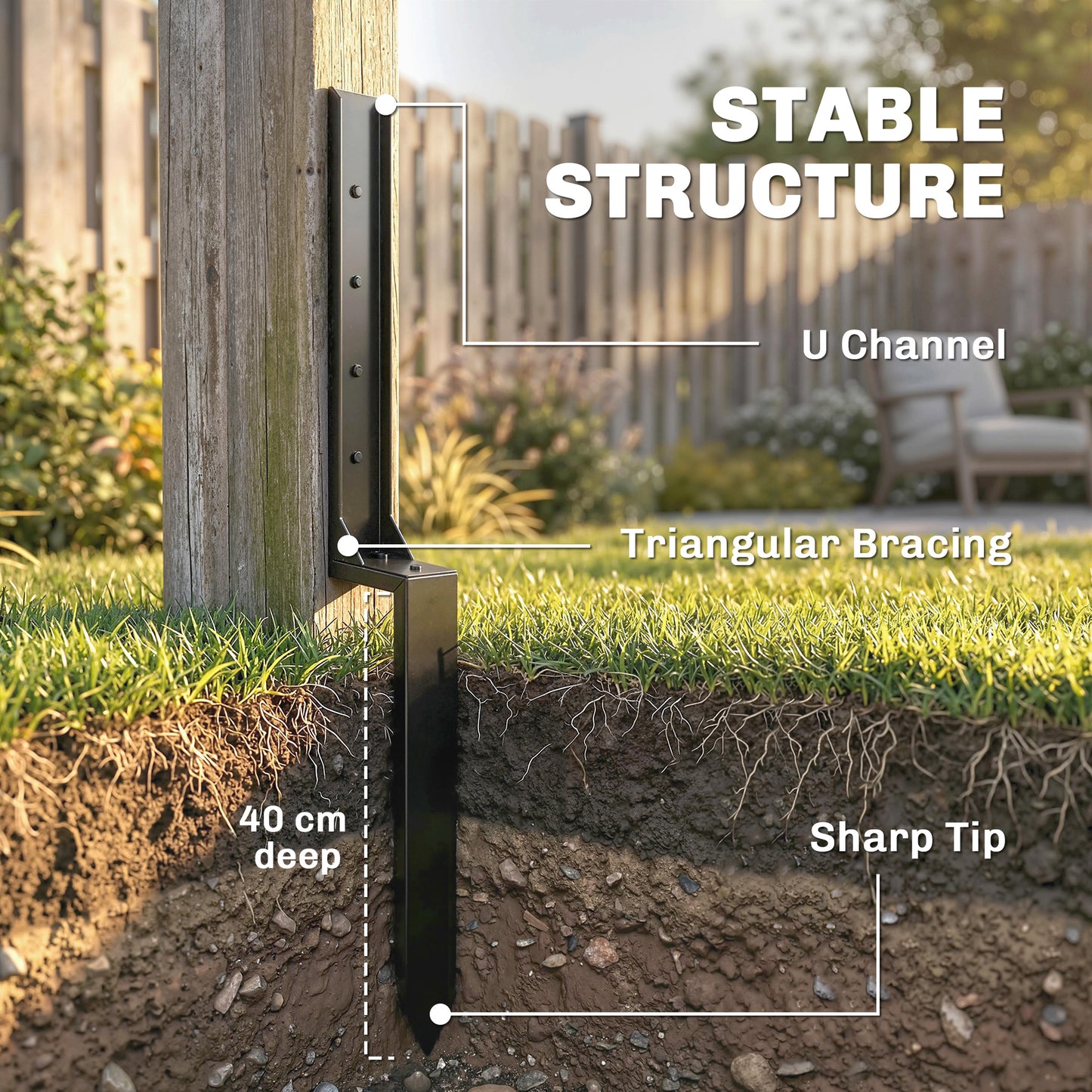 4 Pack Fence Post Repair Kit, 32" Steel Fence Post Support with Drill for Wooden Fences, Broken Gate, Posts