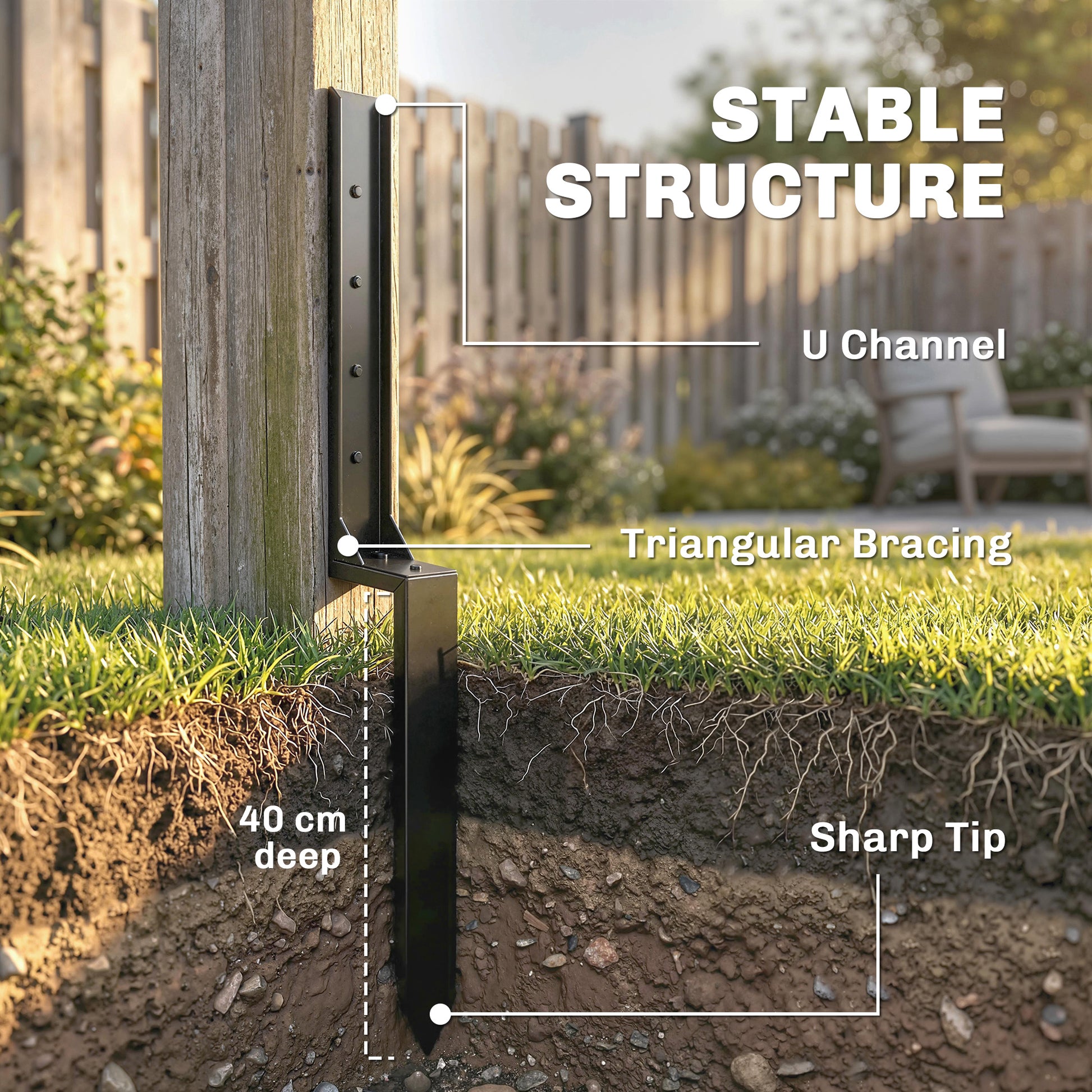 4 Pack Fence Post Repair Kit, 32" Steel Fence Post Support with Drill for Wooden Fences, Broken Gate, Posts