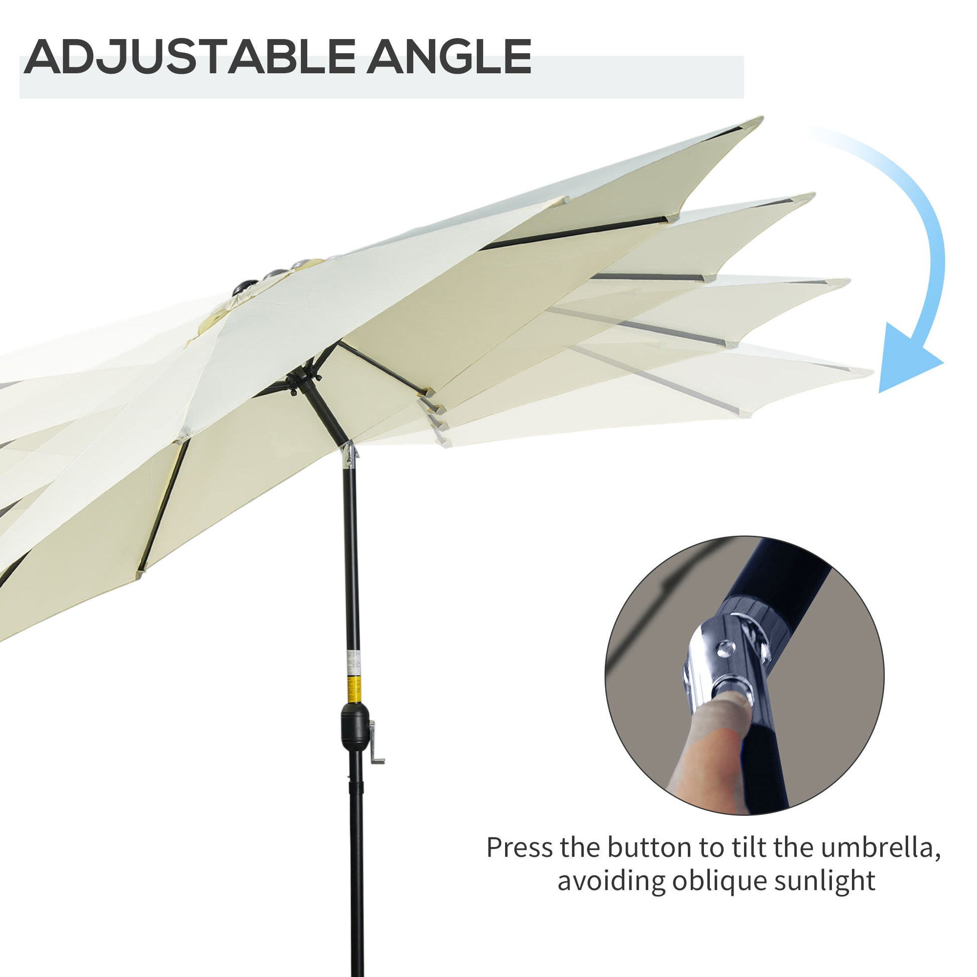 10' x 8' Round Market Umbrella, Patio Umbrella with Crank Handle and Tilt, Outdoor Parasol for Garden, Beige