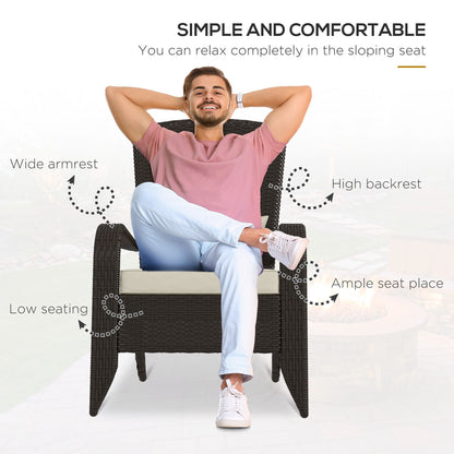Patio Wicker Adirondack Chair, Outdoor Rattan Muskoka Chair with Cushions for Patio, Garden, Backyard Khaki