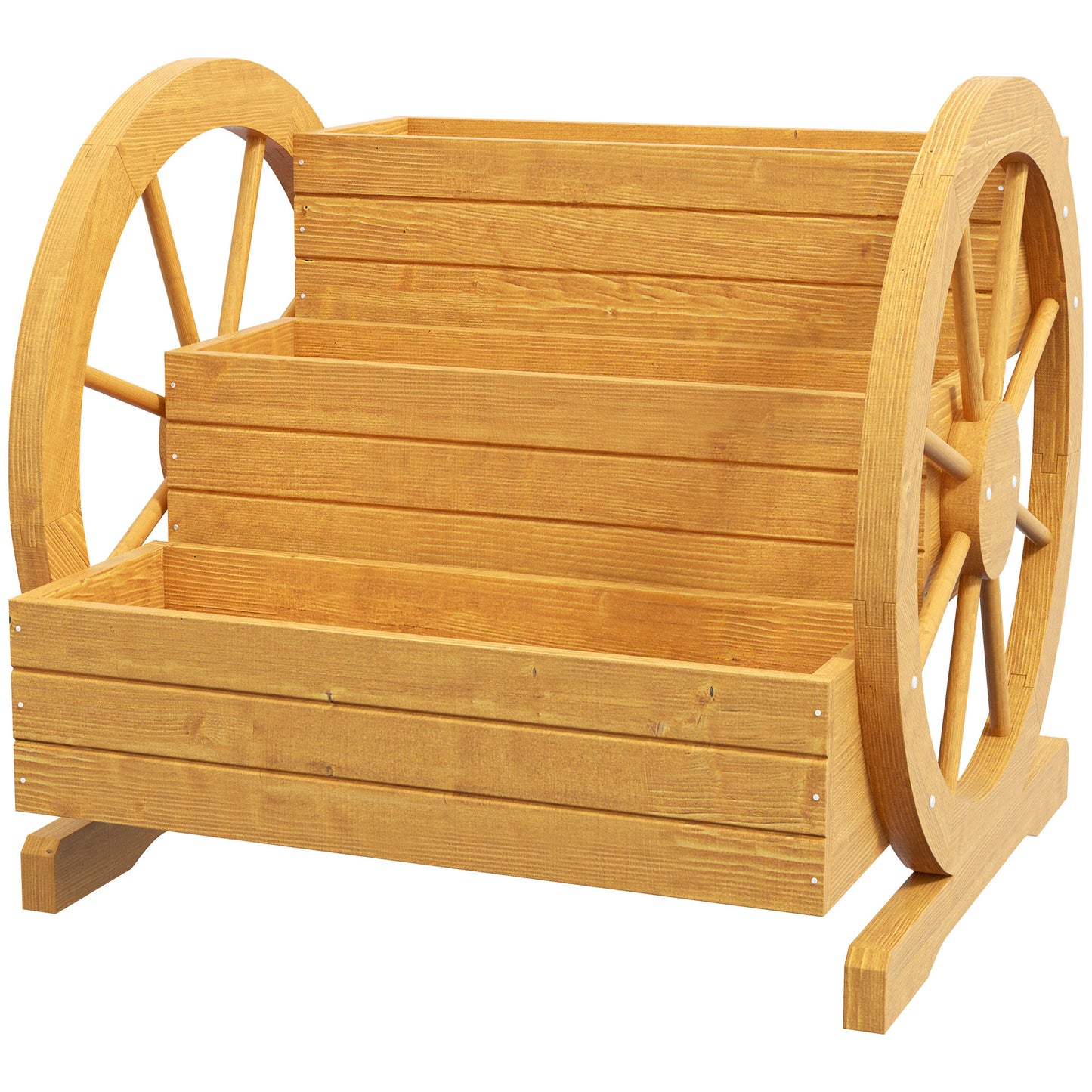 Wooden Wagon Planter Box, 3-Tier Raised Garden Bed, for Vegetables Flowers Herbs, 24" x 24" x 22"