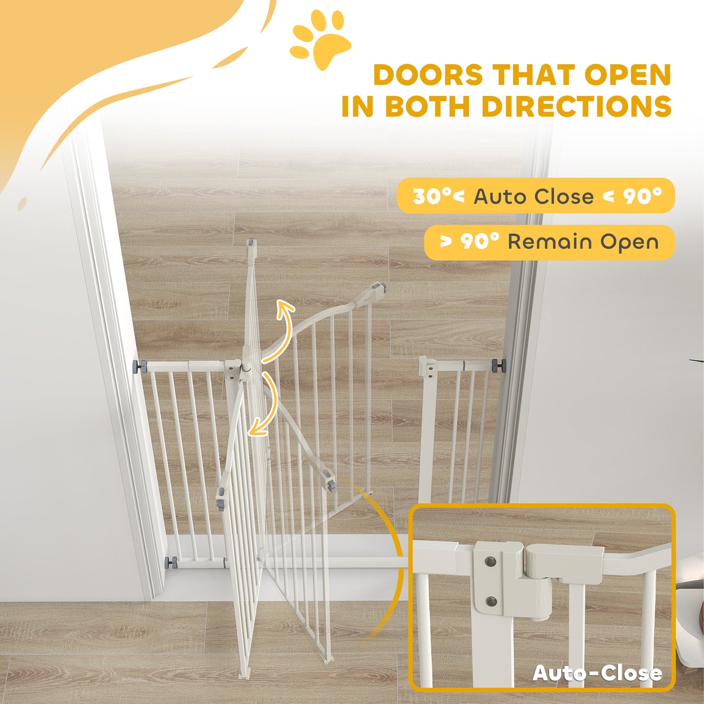 Extra Tall Dog Gate with Door, Pressure Fit, Auto Close, Double Locking for Doorways Hallways Stairs, 29"-39", White