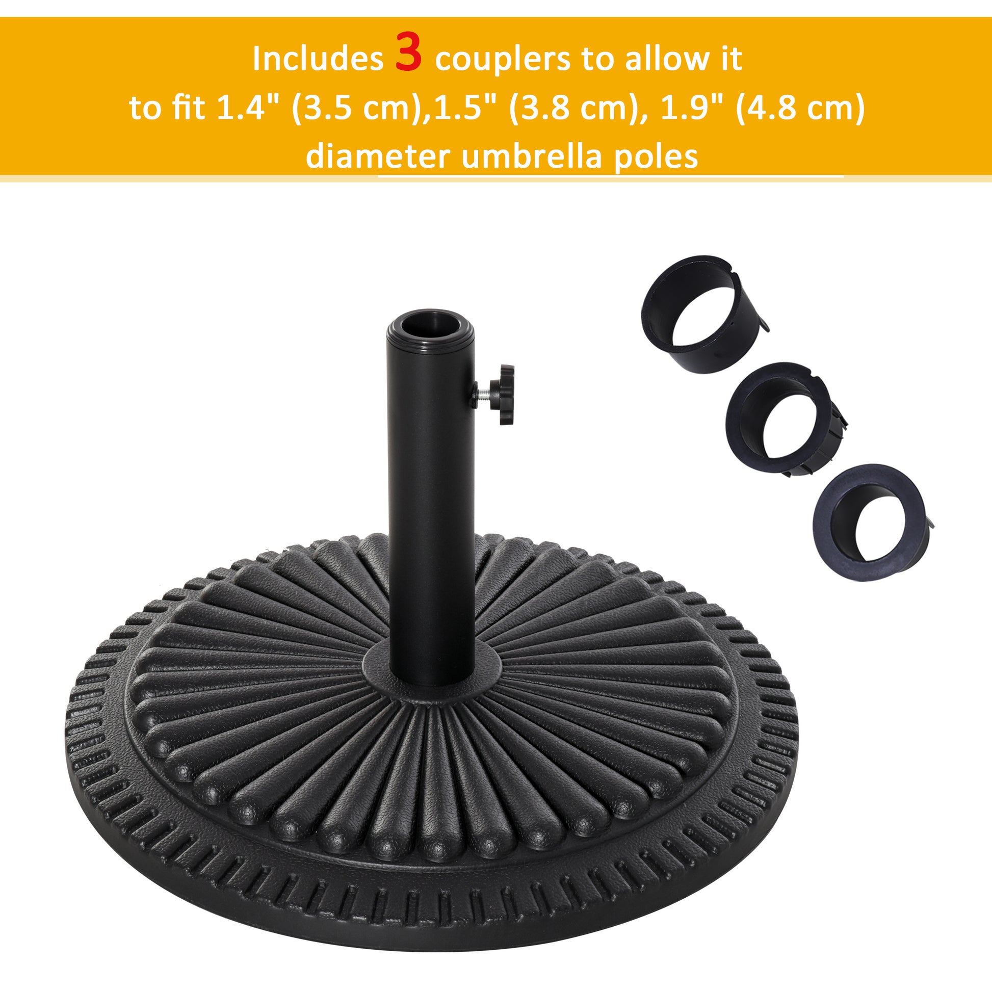 Patio Umbrella Base Stand, Round Cement Parasol Holder for Outdoor, Patio, Garden, Beach, Fits Φ1.4", Φ1.5" and Φ 2" Pole, Black