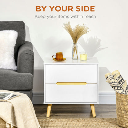 Nightstand, Bedside Table with 2 Drawers, Modern Side End Table with Solid Wood Legs for Bedroom, White