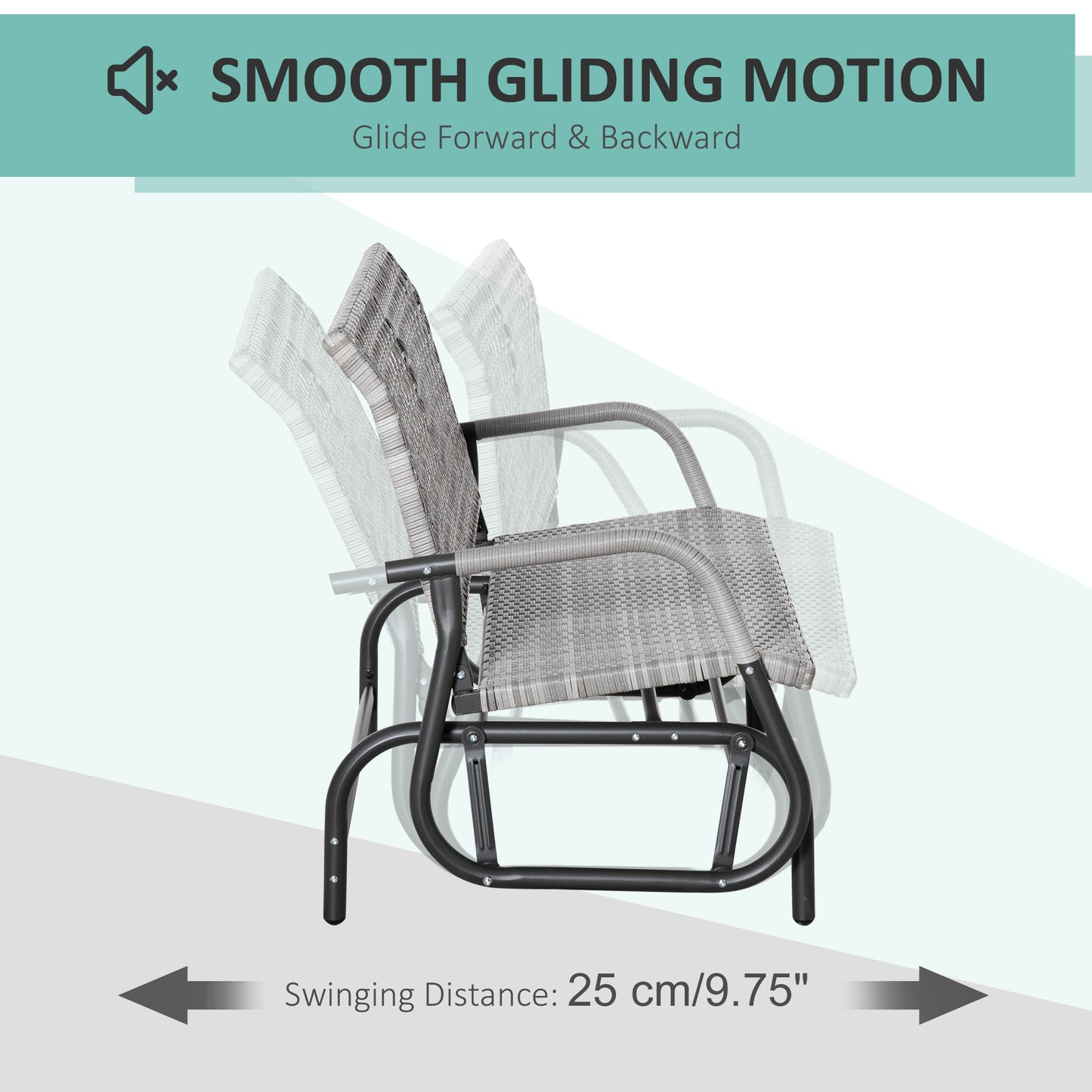 2 Seater Wicker Outdoor Glider Bench, Patio Swing Garden Bench, Garden Loveseat Rocking Chair, w/ Extra Wide Seat, Curved Backrest for Backyard, Poolside, Lawn, Mixed Grey