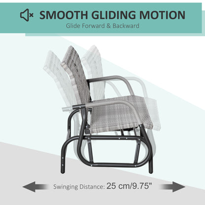 2 Seater Wicker Outdoor Glider Bench, Patio Swing Garden Bench, Garden Loveseat Rocking Chair, w/ Extra Wide Seat, Curved Backrest for Backyard, Poolside, Lawn, Mixed Grey