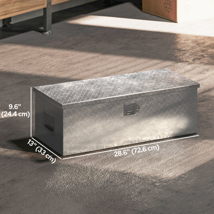 30 Inch Truck Bed Tool Box, Heavy Duty Aluminum Diamond Plate Trailer Tongue Box with Side Handle and Locks Keys
