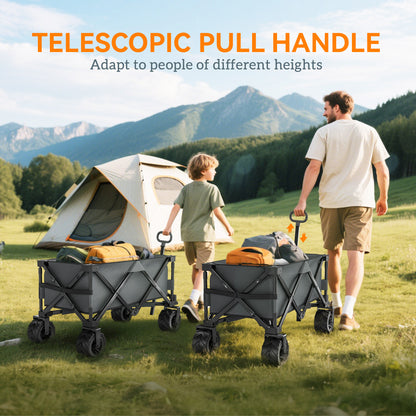 Outdoor Pull Along Trailer Folding Camping Trailer for Beach Garden with Handle, Anti-Slip Wheel - Dark Grey