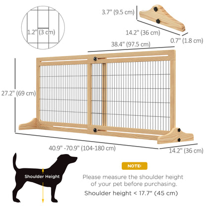 41"-71" Wooden Freestanding Pet Gate with Support Feet, for Small Medium Dogs, Natural