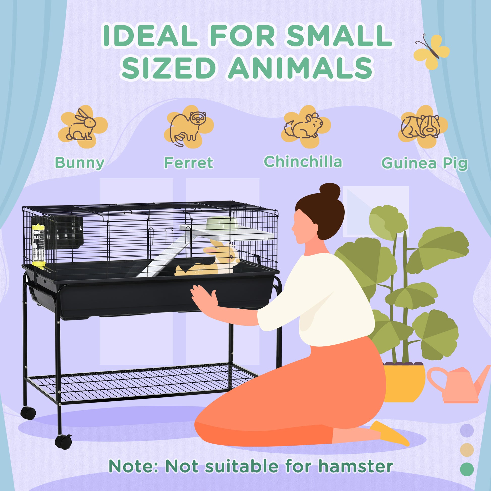 Small Animal Cage Deluxe Pet Habitat Rolling Rabbit Hutch for Bunny Guinea Pig Pet Mink Chinchilla