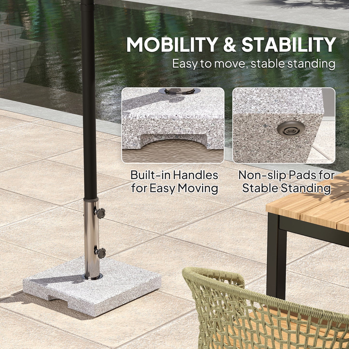 46 lbs Granite Square Patio Umbrella Base, Outdoor Umbrella Stand with Handles 2 Adjustable Knobs, Heavy Duty Patio Umbrella Stand for Garden Deck Poolside, Grey