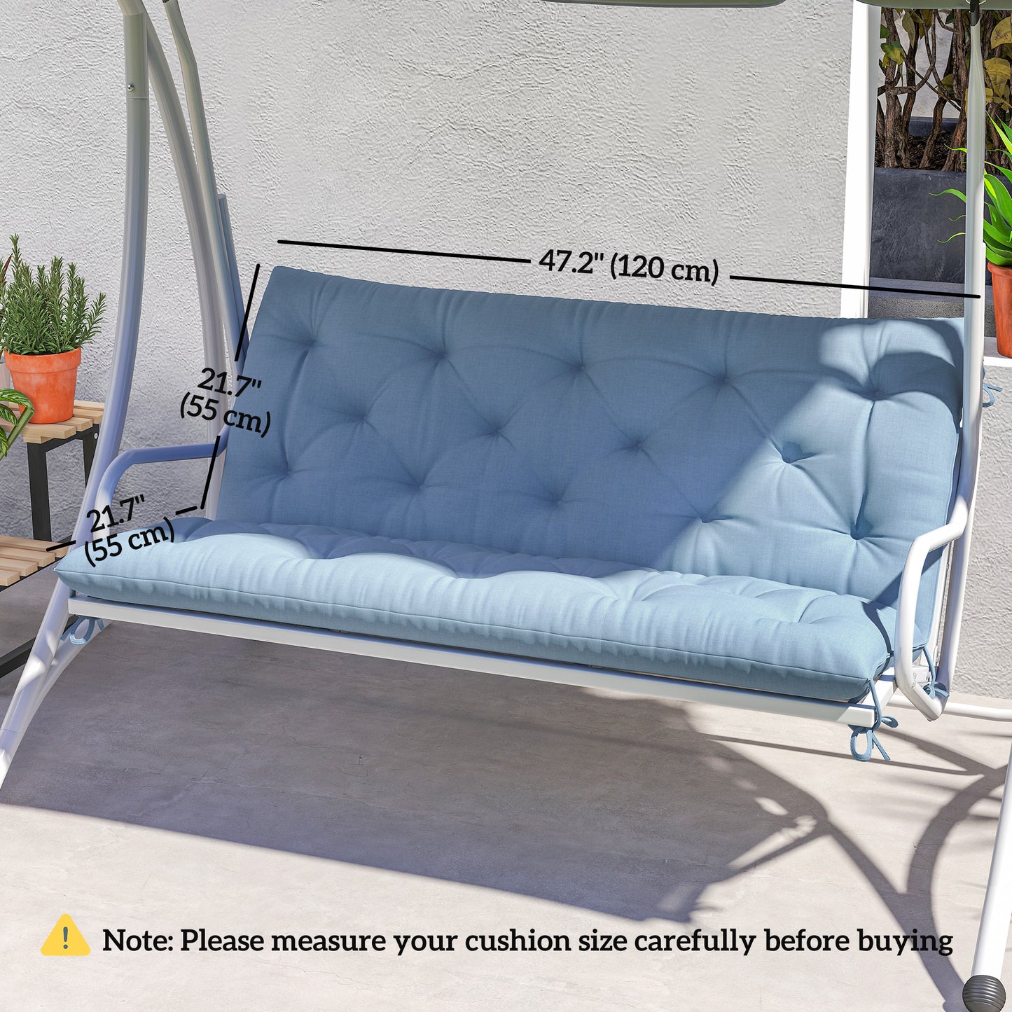 2 Seater Garden Bench Cushion, Soft Thick Outdoor Non-Slip 2 Seater Soft Pad With Backrest for Garden Patio, 47" x 43" x 5", Light Blue