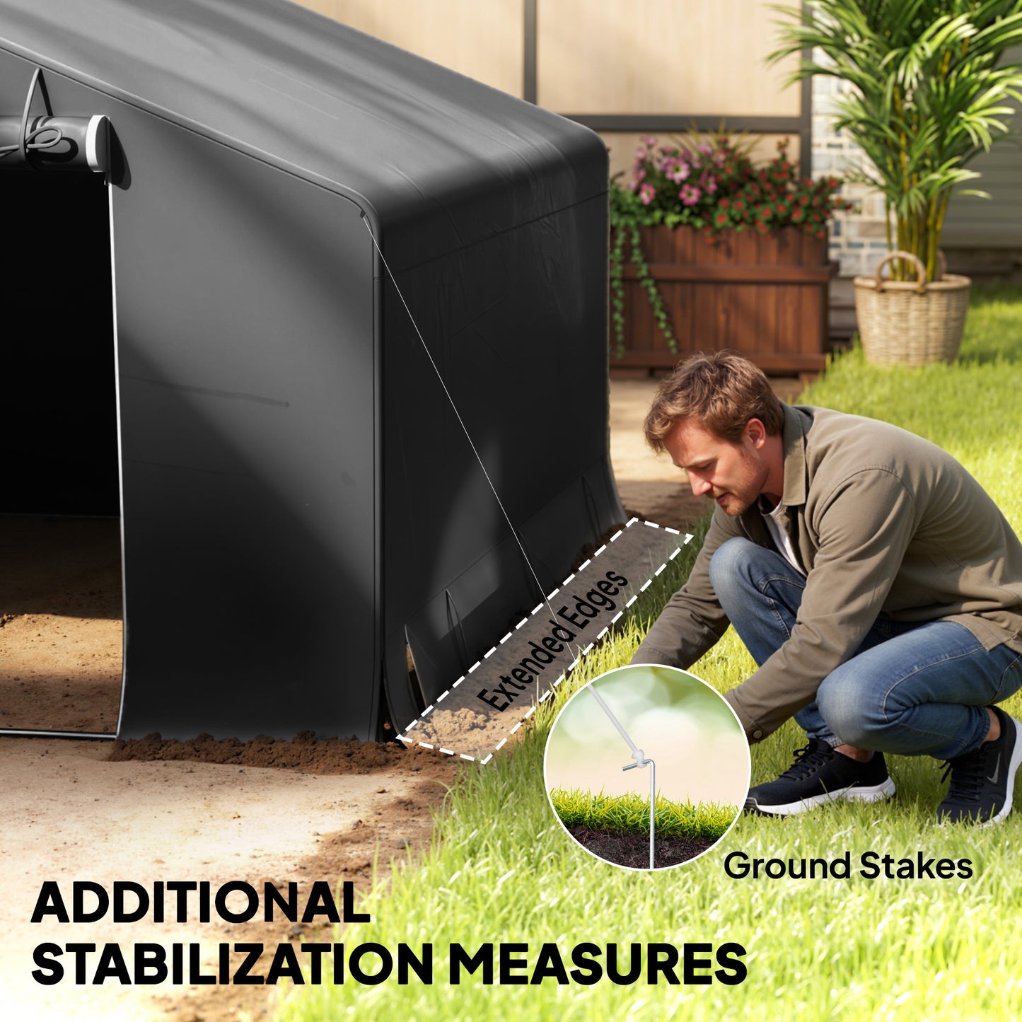10' x 10' Portable Shed, Waterproof Bike Tent with Roll-up Zipper Door and Reinforced Galvanised Metal Frame, Dark Grey