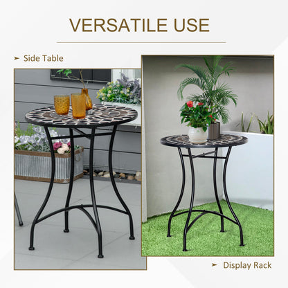 Mosaic Patio Table, Round Coffee Table with Metal Frame, Garden Furniture for Outdoor, Poolside, Black
