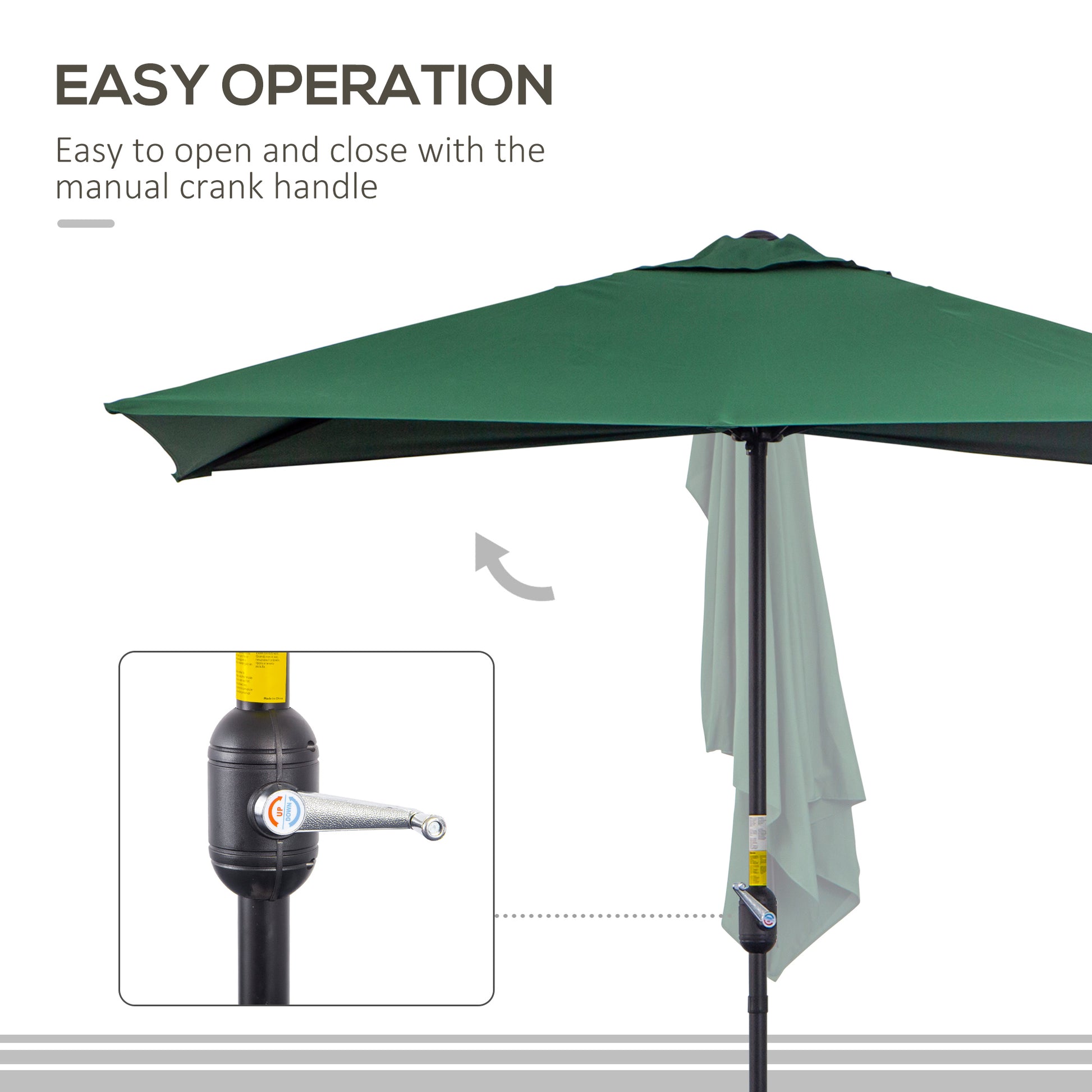 8ft Half Umbrella Outdoor Balcony Parasol Patio Garden Outdoor Window Sun Shade w/ 5 Ribs, Green