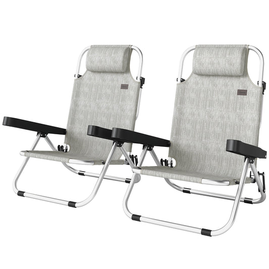 Folding Beach Chair Set of 2, Reclining Backpack Beach Camping Chairs with 4-Position Adjustable Backrest