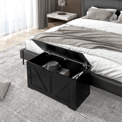 31.5 Inches Storage Chest, Storage Trunk with 2 Safety Hinges for Living Room, Black Wood Grain