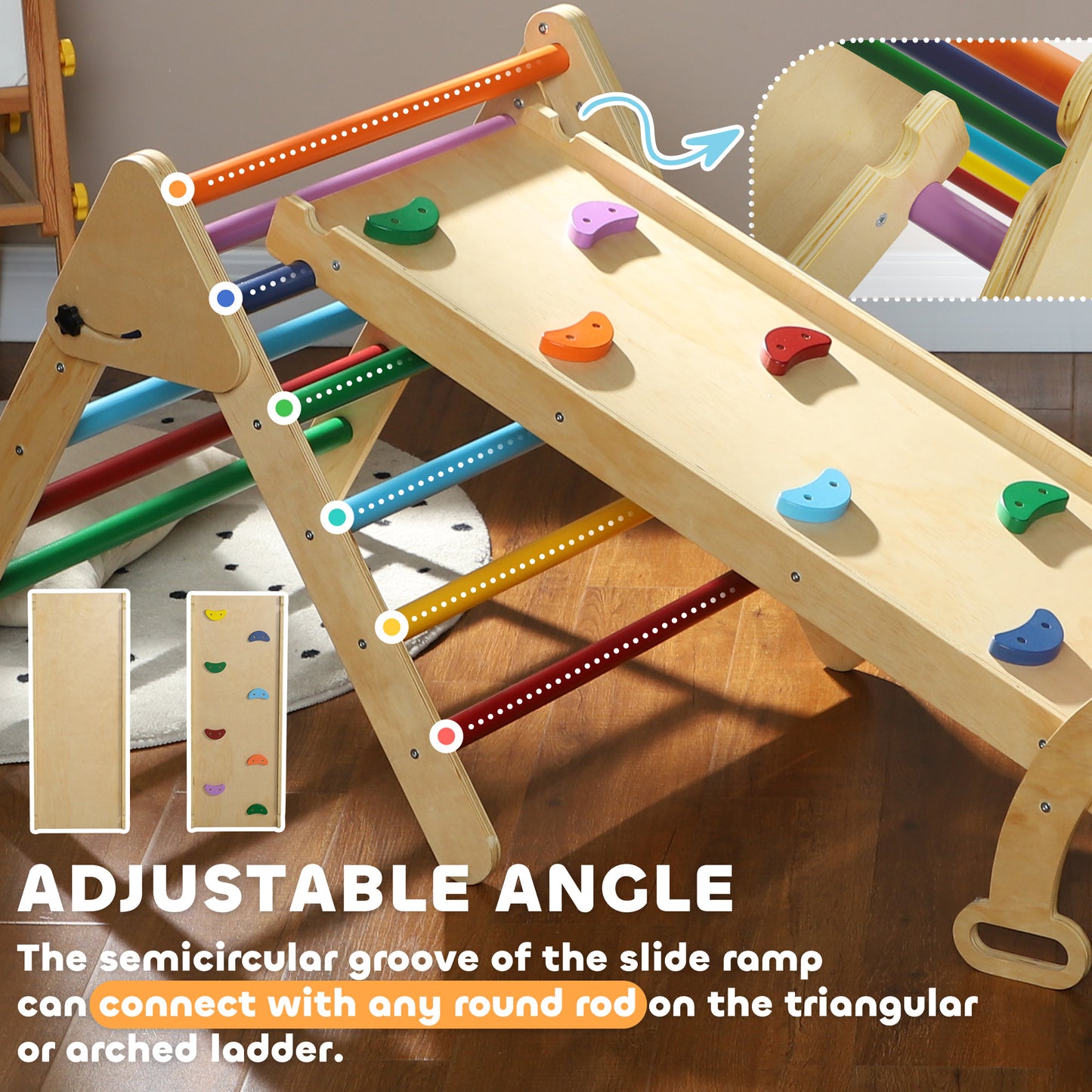 Qaba 5 in 1 Pikler Triangle Set with Ladder, Ramp, Arch, for 18-48 months, Multicolour