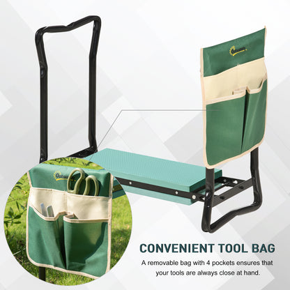 Garden Kneeler and Seat, Foldable Gardening Stool Bench with Thick EVA Foam Kneeling Pad and 1 Large Tool Pouch, Green