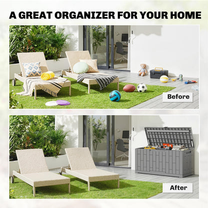 120 Gallon Resin Deck Box, Lockable Outdoor Storage Box, Splash-Resistant & UV Resistant Patio Storage Container