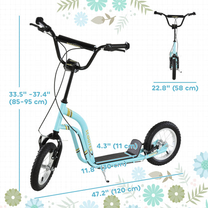 Aosom Dual Brakes Kick Scooter 12-Inch Inflatable Front Wheel Ride On Toy for Age 5+, Blue